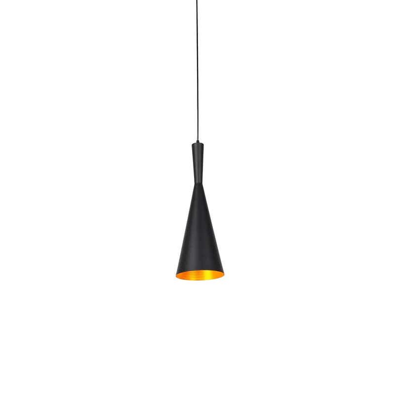 Beat Tall - Colgante esmaltado negro interior gofrado oro E27