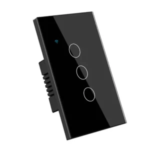 Tecla Tactil Wifi Vidrio 3 Canales - APP TUYA - Negro