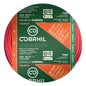 Rollo cable Cobrhil unipolar 1 x 4,00mm - IRAM - 100 metros (ROJO)