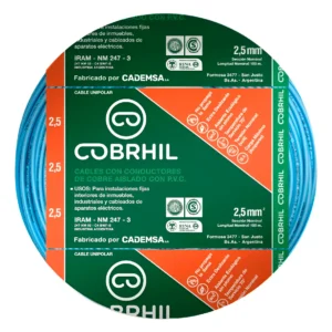 Rollo cable Cobrhil unipolar 1 x 2,50mm - IRAM - 100 metros (CELESTE)