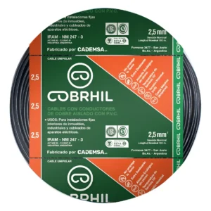 Rollo cable Cobrhil unipolar 1 x 2,50mm - IRAM - 100 metros (NEGRO)