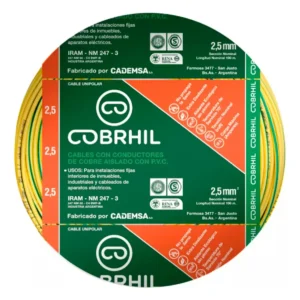 Rollo cable Cobrhil unipolar 1 x 2,50mm - IRAM - 100 metros (VERDE / AMARILLO)
