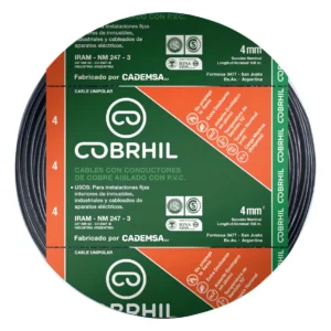 Rollo cable Cobrhil unipolar 1 x 4,00mm - IRAM - 100 metros (NEGRO)