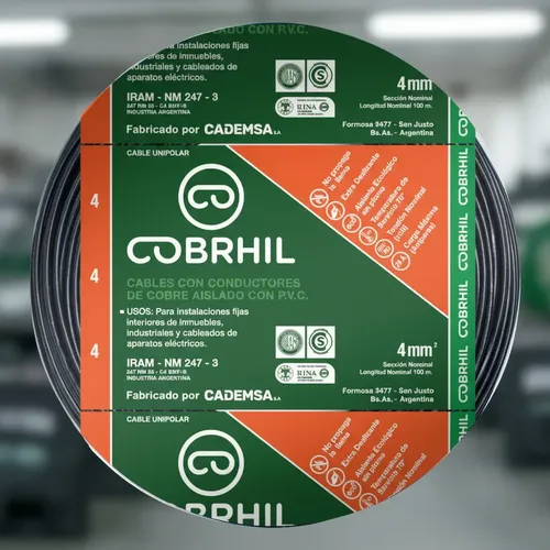Rollo cable Cobrhil unipolar 1 x 4,00mm - IRAM - 100 metros (NEGRO) - Imagen 4