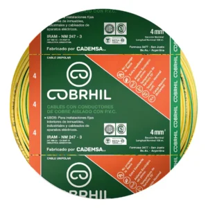 Rollo cable Cobrhil unipolar 1 x 4,00mm - IRAM - 100 metros (VERDE / AMARILLO)