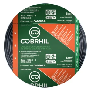 Rollo cable Cobrhil unipolar 1 x 6,00mm - IRAM - 100 metros (NEGRO)